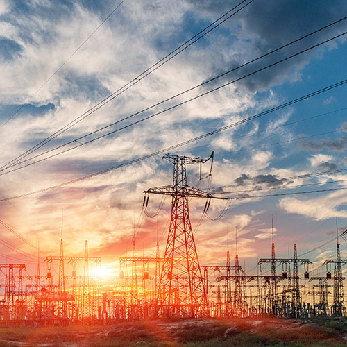 sunset sky with power lines